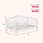 Dream On Me Austin Toddler Day Bed with Rails in White, Low to Floor Toddler Day Bed, Greenguard Gold & Baby Safety Alliance Certified, Non-Toxic Finishes, Side Safety Guard Rail