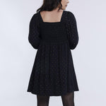 Motherhood Maternity Women's Long Sleeve Smocked Babydoll Mini Dress, Core Black, Medium