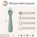DRKIO 8-Piece Silicone Baby Spoons - Infant Spoons First Stage Self Feeding Baby Led Weaning Supplies Toddler Training Utensils Soft Chewable-Tip BPA-Free Dishwasher Safe Boil-proof