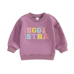 YINGISFITM Toddler Baby Girl Boy Easter Outfit Bunny Shirt Embroidery Long Sleeve Crewneck Sweatshirt Sweater Blouse Top (egg stra purple,12-18 Months)