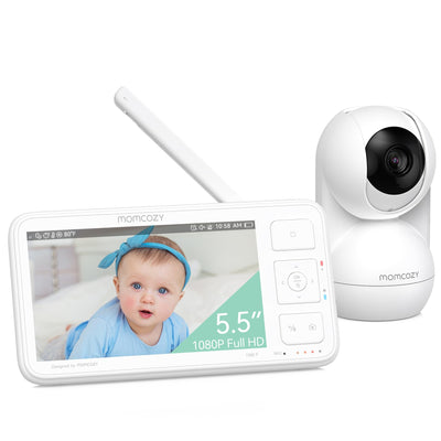 Baby monitor with screen displaying a baby and camera on a white background