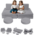 MeMoreCool Kids Modular Play Couch, 8-Piece Convertible Kids Couch Set in Grey, Foam Fort Builder Kids Sofa with Washable Plush Cover for Small Spaces Playroom Nursery, 150 lbs, Ages 1-5