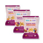 Organic Puffs - Early Allergen Introduction Snack Puffs w/ 9 Top Allergens by Ready Set Food, No Added Sugar, Babies 8+ Months, Variety 3-Pack (Peanut Butter Berry, Apple Cinnamon, Pumpkin Banana)