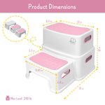Pink Toddler Step Stool for Toilet, Two Step Stool for Kids Bathroom with Handle for Potty Training, Non-Slip Girls Small Heavy Duty Plastic Stool for Sink Bed Kitchen Counter (White-Pink)