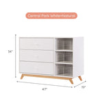 dadada Central Park 3-Drawer Dresser with Open Shelving - Modern Design, Baby-Safe Finish, Forged Steel Support, Sturdy Wood Legs, for Nursery, Kids or Teen Room, 47" Wide (White+Natural)