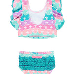 RuffleButts Baby/Toddler Girls Waterfall Tankini Two Piece Swimsuit - Mermaid, 4T
