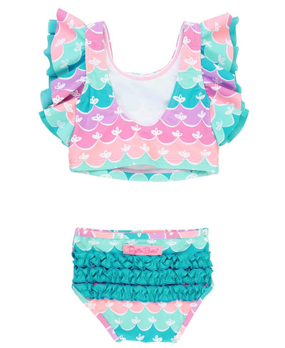 RuffleButts Baby/Toddler Girls Waterfall Tankini Two Piece Swimsuit - Mermaid, 4T