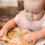 Qyeejong Strong Suction Plates for Baby & Toddler Non-Slip, BPA Free Silicone Divided Baby Plate with Suction and Spoon Set, Toddlers Dinner Dishes Microwave & Dishwasher Safe