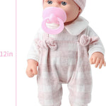 12'' Baby Doll in Gift Box with Pink Cloths, Pacifier, 13''x13'' Microfabric Blanket, and Feeding Bottle. Gift Idea for Ages 3+
