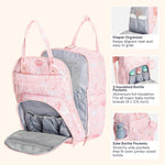 BabbleRoo Diaper Bag Backpack - Baby Essentials, Travel Essentials Baby Bag with Changing Pad, Stroller Straps & Pacifier Case - Unisex, Pink Birdy
