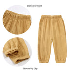 GFQLONG Toddler Baby Girls 3 Pack Elastic Waist Trousers Soft Cotton Linen Harem Bloomers Summer Fall Long Pants,Pink&Yellow&White,3-4T