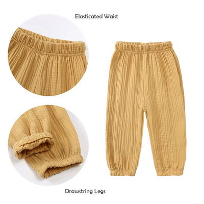 GFQLONG Toddler Baby Girls 3 Pack Elastic Waist Trousers Soft Cotton Linen Harem Bloomers Summer Fall Long Pants,Pink&Yellow&White,3-4T