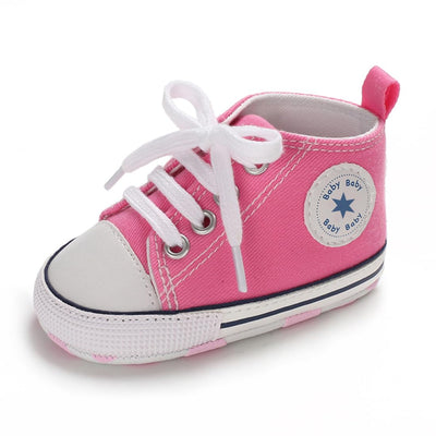 KKIIDDSS Unisex Baby Girls Boys Canvas High-top Shoes, Newborn Infant Anti-Slip Soft Sole Frist Walking Sneakers (A01/Pink,6-12 Months)