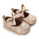 LAFEGEN Baby Girls Mary Jane Flats with Bownot Non Slip Soft Sole PU Leather Newborn Infant Toddler First Walker Cirb Dress Shoes(12-18 Months Toddler 21 Golden)