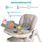 BABY JOY Convertible High Chair for Babies & Toddlers, Height Adjustable, Grow & Go High Chair w/Recline & Footrest, Removable Double Tray, Portable Baby Dinning Chair with Wheels (Gray)