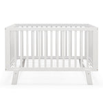 BABY JOY Wooden Baby Crib, Rubber Wood Mini Crib w/ 3-Height Adjustable Mattress Support Base & Full-Length Guardrails, Toddler Bedroom Furniture Fence Bed (White)