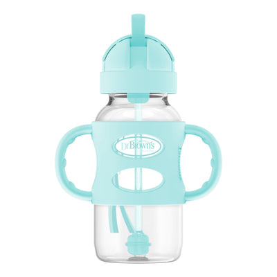 Dr. Brown's Wide-Neck Sippy Straw Bottle with Handles, Green, 9oz/270ml, 1-Pack