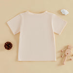 Toddler Baby Boy T-Shirt Summer Tee Letter Graphic Print Short Sleeve Crew Neck Tops Kids Cute Clothes (Raccoon Cousin Apricot, 12-18 Months)