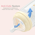 COMI Natural Glass Baby Bottles for Breastfeeding Babies,Newborn Anti-Colic Baby Bottle Set with Slow Flow Nipple,0-3 Months,BPA-Free,6 oz,2 Pack