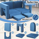 Frxeyaliz 12PCS Modular Kids Play Couch Child Convertible Building Fort Sofa and Cushion DIY Floor Sofa for Playroom Bedroom (Blue)