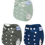 babygoal Reusable Charcoal Cloth Diapers with Double Gussets, 3 Pack Washable Baby Pocket Diapers with 3pcs Charcoal Inserts and Wet Dry Bag(Dark Grey,BeanGreen,Lake Blue)
