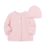 Little Me Clothes for Baby Boys’ and Girls’ Sweater and Cap Set, Soft Cable Knit Cotton Outfit with Pearlized Buttons, Baby Essentials, Pink, 9 Months