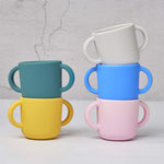 Silicone Training Cup for Infants, Toddler Learning Cup with Two Handles, Baby Open Cup 5oz, 6months+ (green+pink)