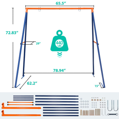 SUPER DEAL Outdoor Kids Swing Set 40 inch Saucer Swing with Frame Combo, Saucer Tree Swing and Heavy Duty Steel A Frame Playset for Backyard, 4 Ground Stakes and Adjustable Ropes, 440 lbs Blue
