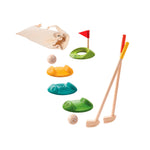 PlanToys® Mini Golf Set for Kids | Eco-Friendly Wooden Golf Game with 2 Putters, 2 Golf Balls, 3 Obstacles, Target Goal & Travel Bag | Perfect for Indoor & Outdoor Play