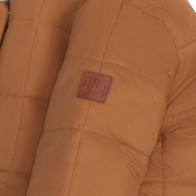 LONDON FOG Baby Girls' Heavyweight Winter Puffer Coat with Sherpa Trim, Khaki, 18MO