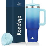 30 oz Tumbler with Handle and 2 Straws,2 in 1 Lid Insulated Water Bottle Stainless Steel Travel Coffee Mug,Blue Haze