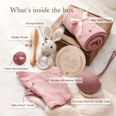 EERKEOD Baby Gift Set for Newborn New Baby Gift Set - Newborn Baby Essentials Baby Bath Set with Baby Blanket Baby Rattle - New Born Baby Girls Gift & Baby Boy Gifts for Baby Shower