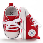 KKIIDDSS Unisex Baby Girls Boys Canvas High-top Shoes, Newborn Infant Anti-Slip Soft Sole Frist Walking Sneakers (A01/Red,6-12 Months)