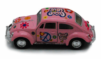 KiNSMART 1967 Volkswagen Classical Beetle w/Peace Love Decals Pink 5" 1:36 Scale Die Cast Metal Model Toy Car w/Pullback Action