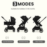 INFANS 2 in 1 Baby Stroller, Convertible Stroller with Bassinet Reversible Seat Adjustable Backrest Canopy One Hand Fold, Compact Toddler Pushchair for Kids Infants Newborns 0-36 Months (Black)
