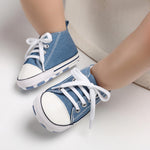 KKIIDDSS Unisex Baby Girls Boys Canvas High-top Shoes, Newborn Infant Anti-Slip Soft Sole Frist Walking Sneakers (A02/Little Blue,0-6 Months)