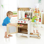 Hape Wooden Cook‘n Serve Kitchen| Pretend Role Play Kitchen Set with Pull-Out Counter and Chalkboard for Kids