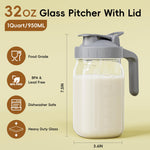 JunVpic Breast Milk Pitcher - 32 oz Glass Mason Jar with Dual Leak-Proof Design, Airtight Seal, Pour Spout & Handle, Storage Container for Breastmilk, Iced Tea & Ice Drinks（Gray）