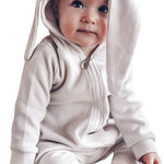 Simplee kids Animal Bunny Baby Easter Romper Long Ear Rabbit Hoodie Romper Jumpsuit with Zipper