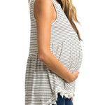 Xpenyo Womens Maternity Tank Top Sleeveless Lace Crochet Trim Peplum Cami Shirts White Pinstripe 2XL