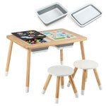 Costzon Toddler Sensory Table and Chairs, Wooden Table and Chair Set w/Double-Sided Boards & 2 Foldable Storage Bins, All-in-One Kids Activity Table for Draw, Sand, Water Play (3 PCS,Natural & White)