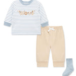 Little Me Clothes for Baby Boys' Woof Jogger Set with Socks, Tan Woof, 3 Months