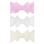 Baby Bling Bows - Newborn to Little Baby Girl Bows, 3PK CLASSIC KNOT Nylon Super Soft Stretchy Toddler Headbands, Perfect Hair Accessories Head Bands for Infant Kids, Made in the USA