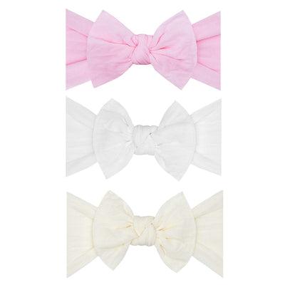 Baby Bling Bows - Newborn to Little Baby Girl Bows, 3PK CLASSIC KNOT Nylon Super Soft Stretchy Toddler Headbands, Perfect Hair Accessories Head Bands for Infant Kids, Made in the USA