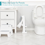 Forbena Potty Training Toilet Seat with Step Stool Ladder, Toddler Kids Potty Seat for Boys Girls, Non Slip Foldable Toilet Training Seat with Soft Cushion, Comfortable Handles (White-Grey)