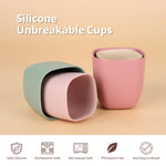 Mintlyfe Silicone Dinnerware Cups for Kids, Unbreakable Open Cup, 2 Pack Drinking Open Cups (Cambridge Blue+Shifting Sand)