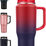 40 oz Tumbler with Handle, Insulated Tumblers with Lid and Straw, Large Metal Sports Water Bottle Jug, Thermal Stainless Steel Travel Coffee Mug Cup, Black