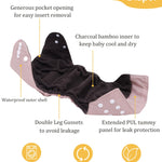babygoal Reusable Charcoal Cloth Diapers with Double Gussets, 6 Pack Washable Baby Pocket Diapers with 6pcs Charcoal Inserts and Wet Dry Bag(Neutral Color)