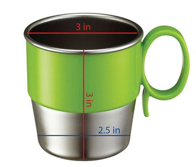 Innobaby Din Din Smart Stainless Steel Cup (9 oz) with Handle for Babies, Toddlers and Kids. BPA Free, Green