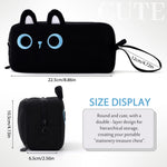 CICIMELON Cartoon Pencil Case, Large Capacity Pen Pouch with Embroidered Animal Design, School Supplies Bag for Kids, Teens, Students (Black Cat)